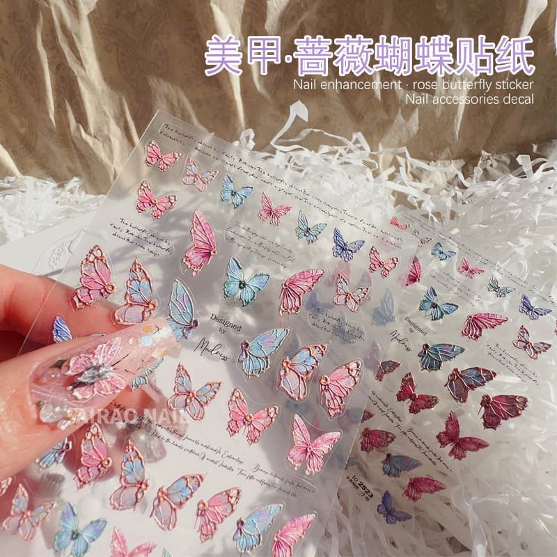 Decalque Retro AI Rose Butterfly Manicure Sticker Tridimensional Em Relevo Adesivo De Pedras Preciosas Decoração De Unhas Fina Resistente