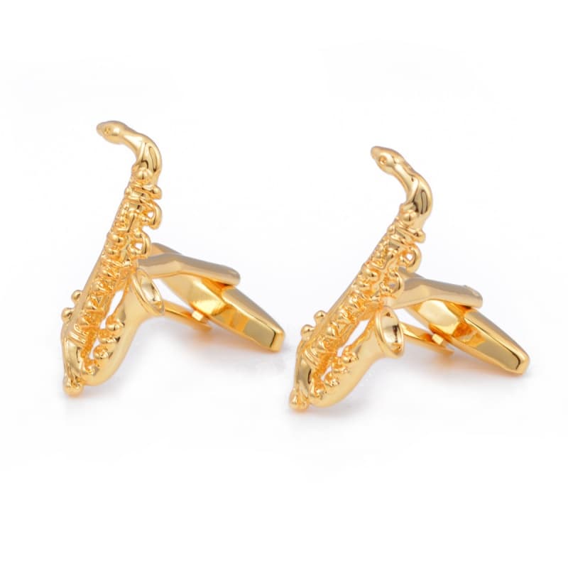 Abotoaduras de Metal em Forma de Saxofone Dourado, Abotoaduras Musicais