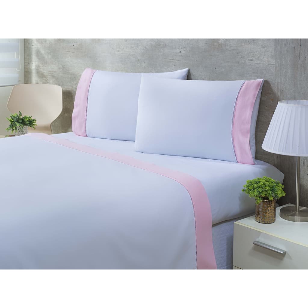 Jogo Lençol 4 Peças Cama Viúva 1,88mx1,28mx25cm 100% Algodão 200 Fios Ponto Palito Rosa