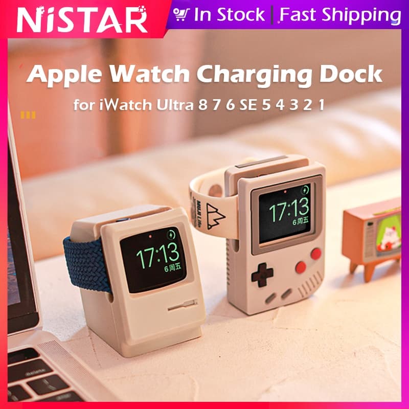 Suporte De Carregador Retro De Silicone Para Relógio Apple Série 8 7 45mm 41mm 42Mm 38mm Ultra 49mm De Desktop iWatch 6 5/4/3/2/1 Doca De Carregamento