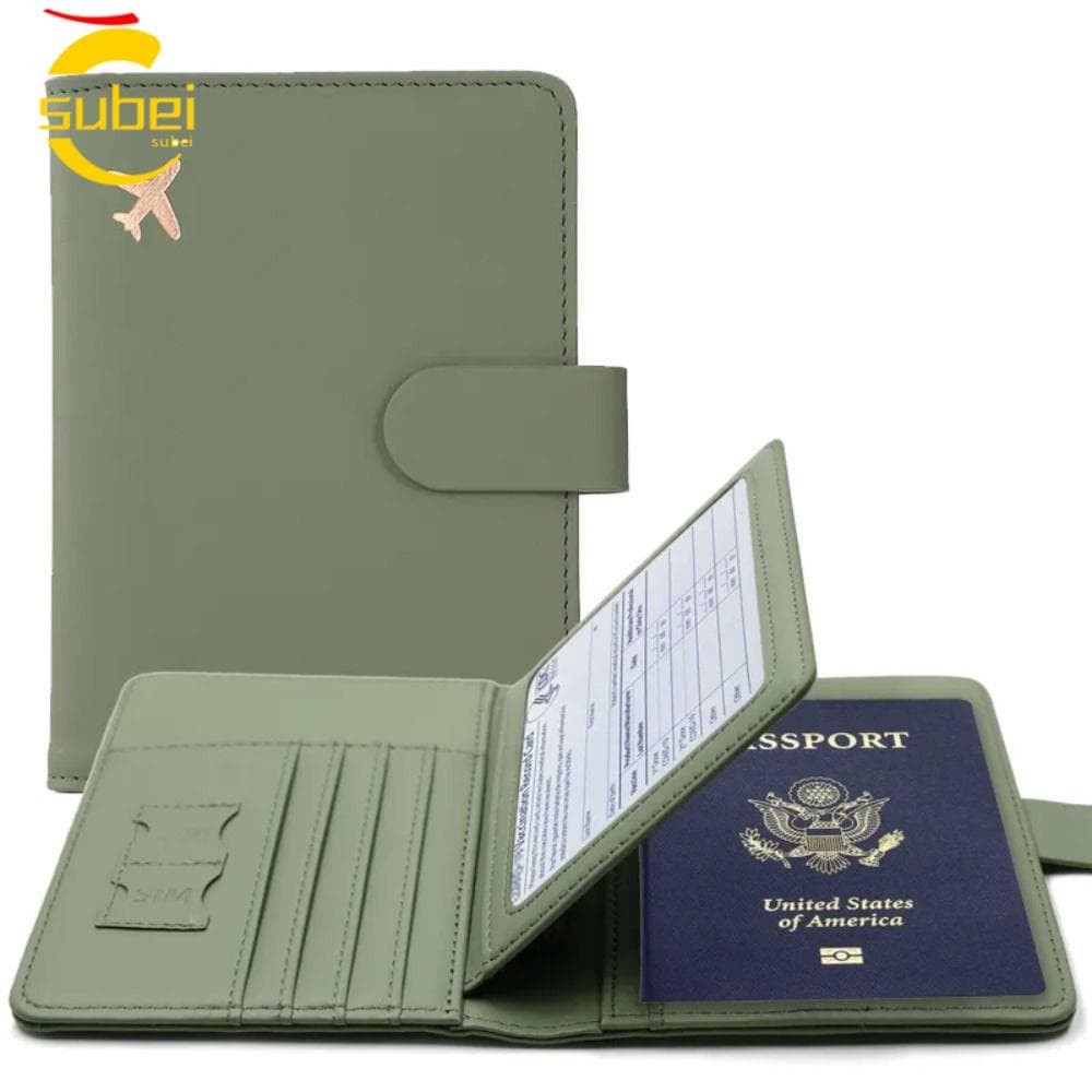SUBEI Porta-Passaporte Pacote Multifuncional De Documentos Em Couro Carteira RFID