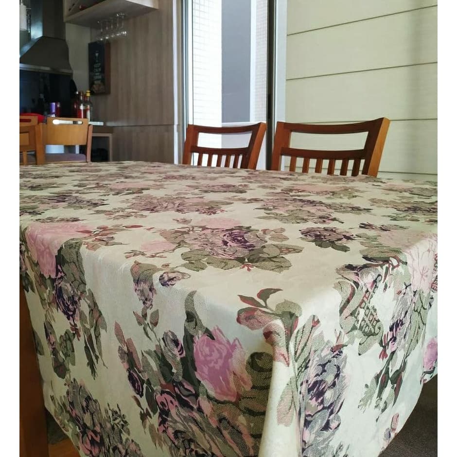 Toalha para Mesa Quadrada 1.80x1.80 cm Floral Rosa