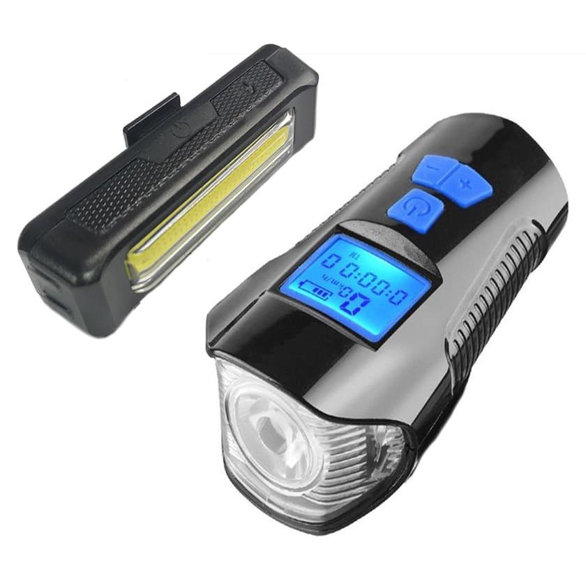 Kit Farol Bike T6 Com Velocimetro Dianteiro + LED Traseiro