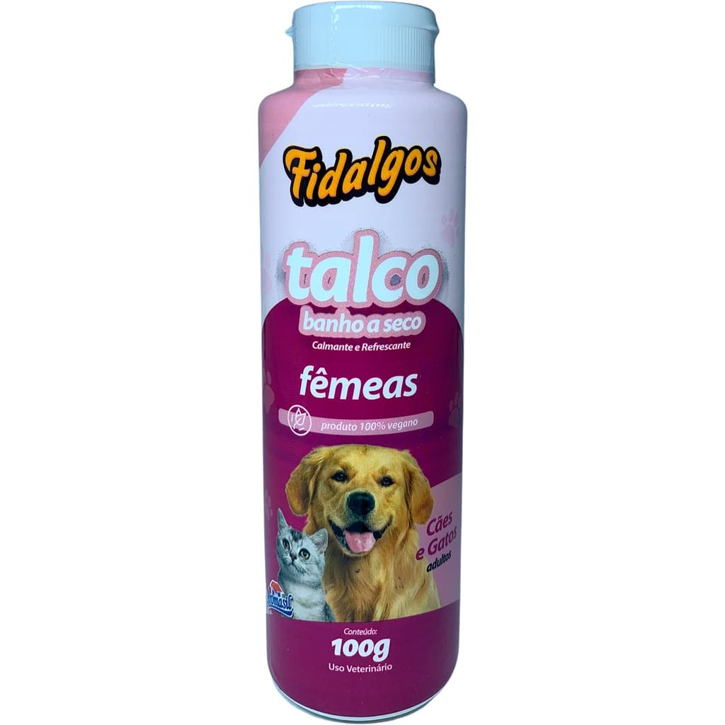 Talco Perfumado Pet Fêmea Banho A Seco Para Animais, Cadelas e Gatas 100gr