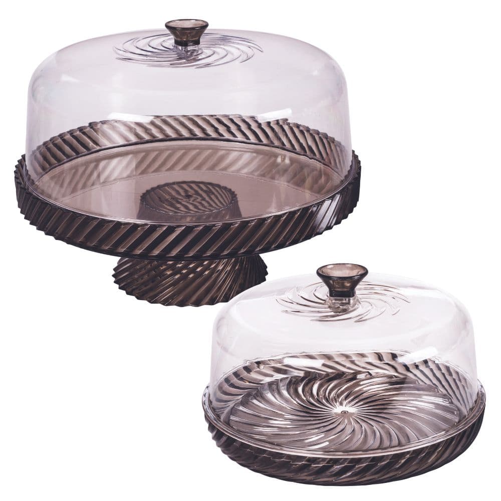 Kit boleira com pé e queijeira de plástico Cristal Twist preto Plasutil