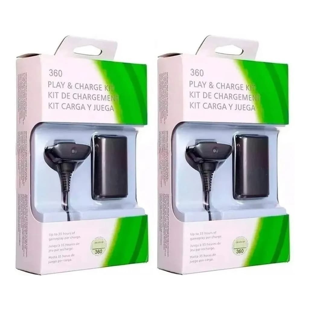 Kit 2 Baterias + 2 Cabos Carregador Controle Manete Xbox 360