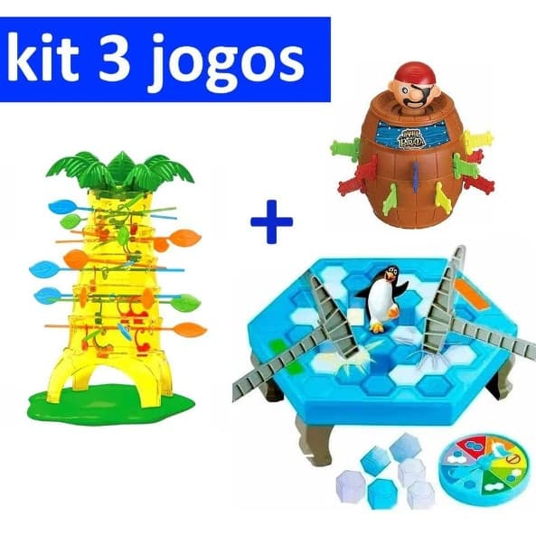 Kit 3 Jogos Pirata, Cada Macaquinho e Pinguim Infantil