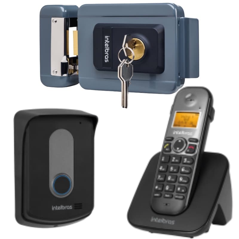 Kit Interfone Telefone e Porteiro sem fio TIS 5010 e Fechadura FX1500 CINZA INTELBRAS TIS TIS5010 FX 1500