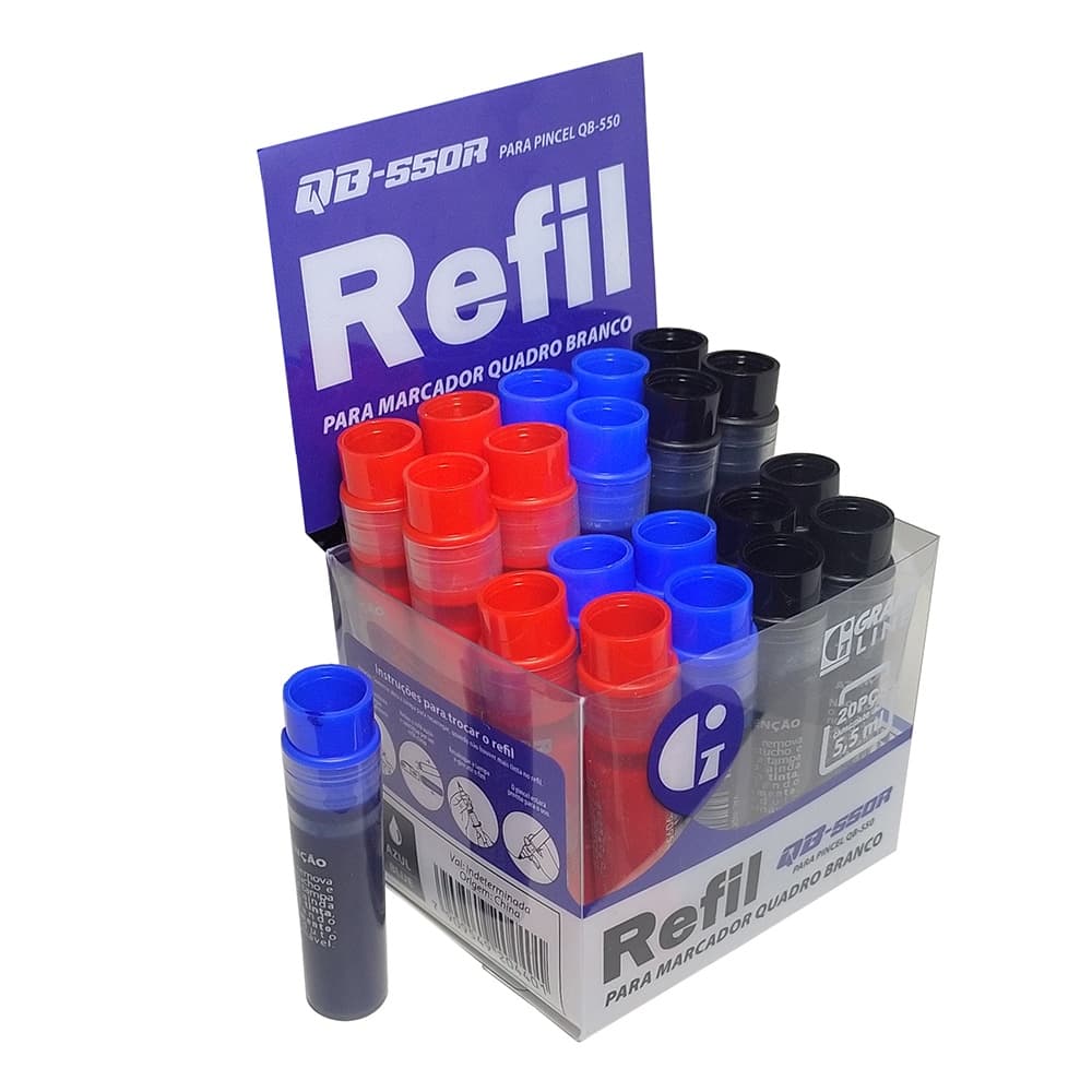 Refil Marcador Quadro Branco QB 550R GrampLine 20 Unidades