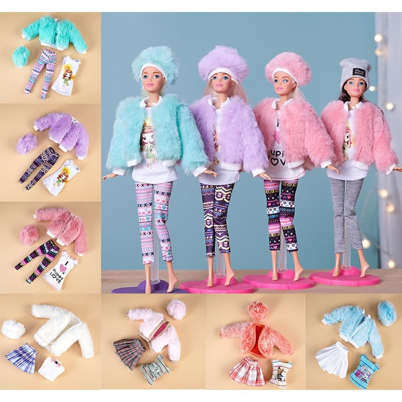 Conjunto de 4 peças/adequado para boneca de 30 cm, acessórios de roupas/jaqueta de colete de pelúcia/terno de saia, brin