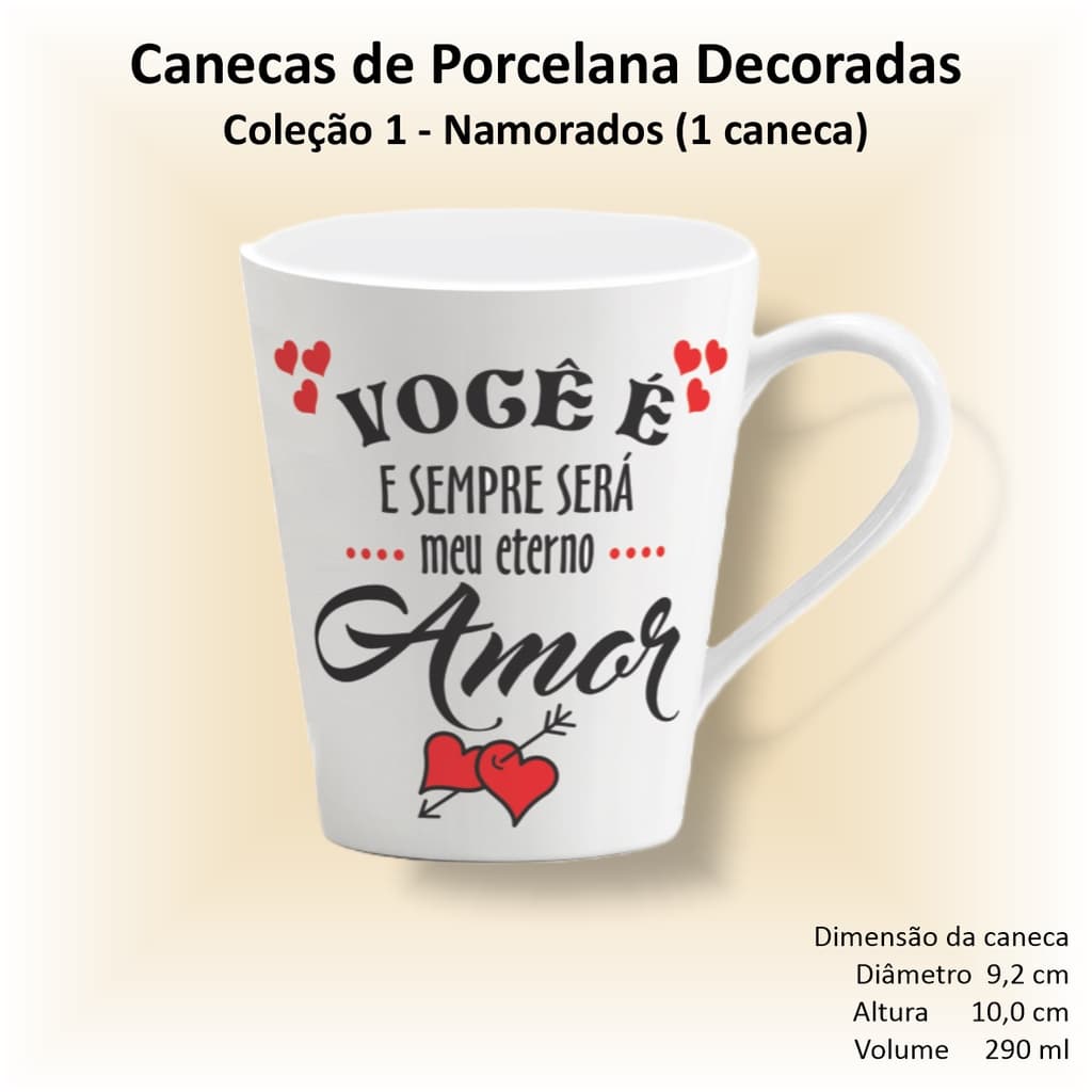 Caneca de porcelana decorada - Coleção 01 - NAMORADOS - 1 caneca