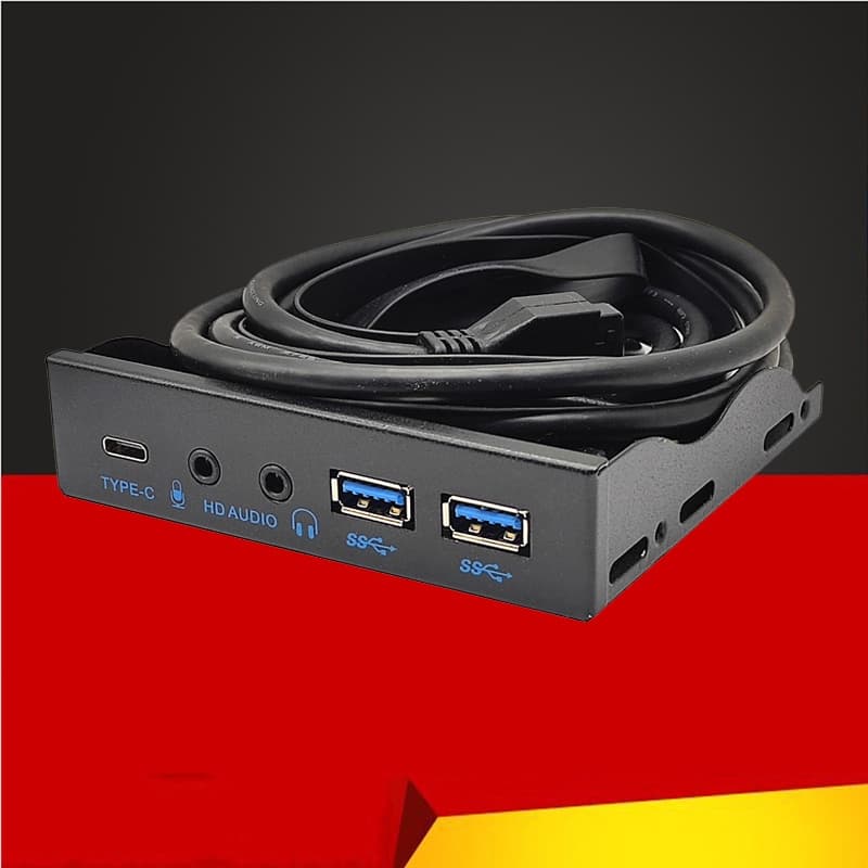 Painel frontal USB para PC USB3.2 Gen2 10Gbps Tipo C 19Pin 2 Portas USB 3.0 Hub HD Áudio 3.5mm Fone de ouvido M IC para 3.5 "Floppy Disk Ban