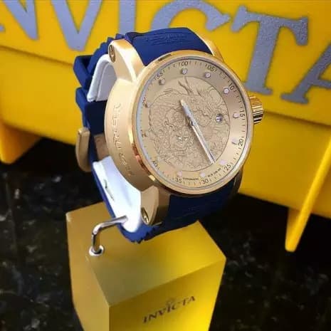 Relógio Masculino Dourado Resistente a agua Aço Inoxidável com pulseira Azul