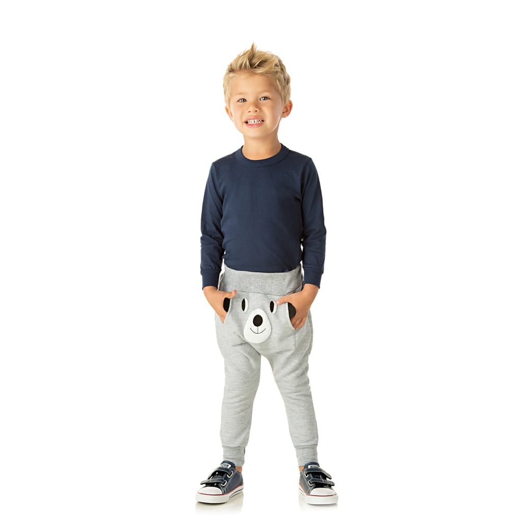 Calça Moletom Jogger Bolso Urso Punho Mescla Marinho Chumbo Tam 1 2 3 Menino Premium