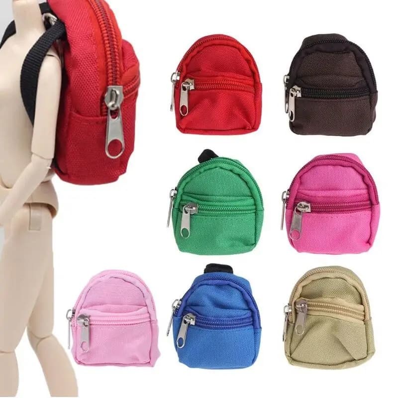 Acessórios de brinquedo para bonecas de 30cm, Mini Mochila de lona, Zíper duplo, 8x 7cm Saco de lona para moedas & & --