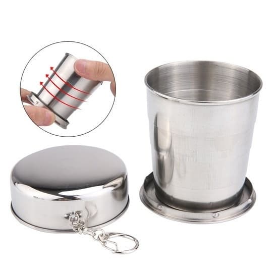 Retrátil Copo Chaveiro Dobrável De Aço Inox 250ml Viagem