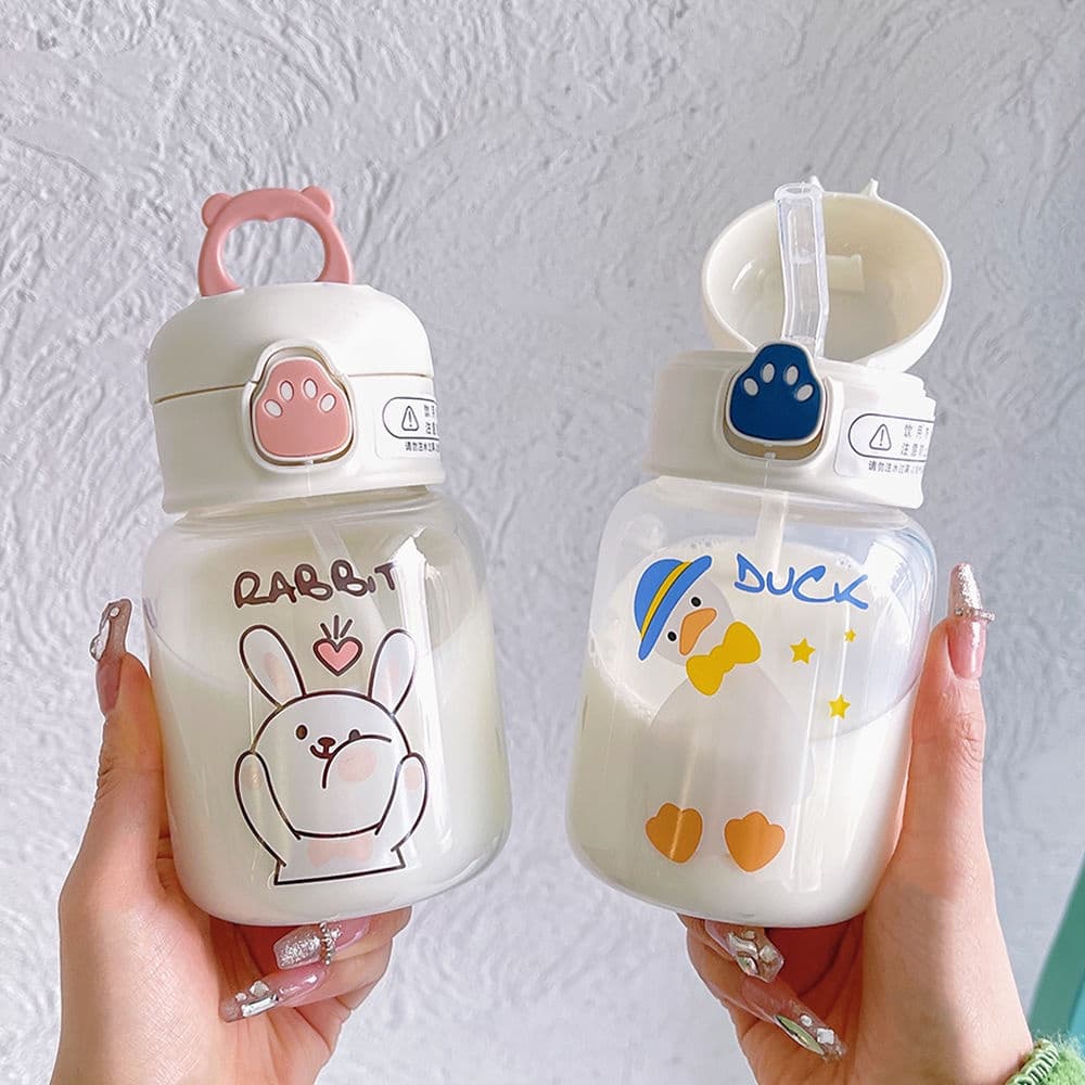 Copo de Vidro com Canudo de Grau Alimentício, Mini Compacto, Portátil para o Verão, Garrafa de Água para Crianças