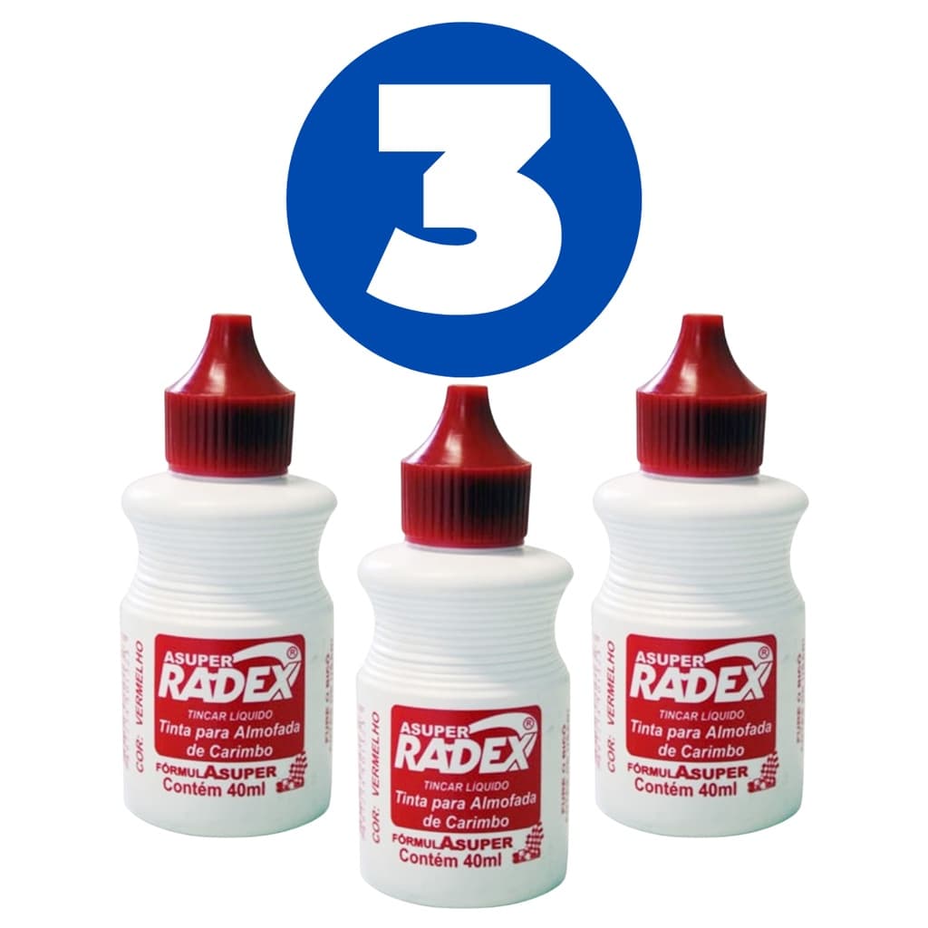 Tinta Para Almofada De Carimbo 3 Unidades Vermelha Refil 40ml Radex