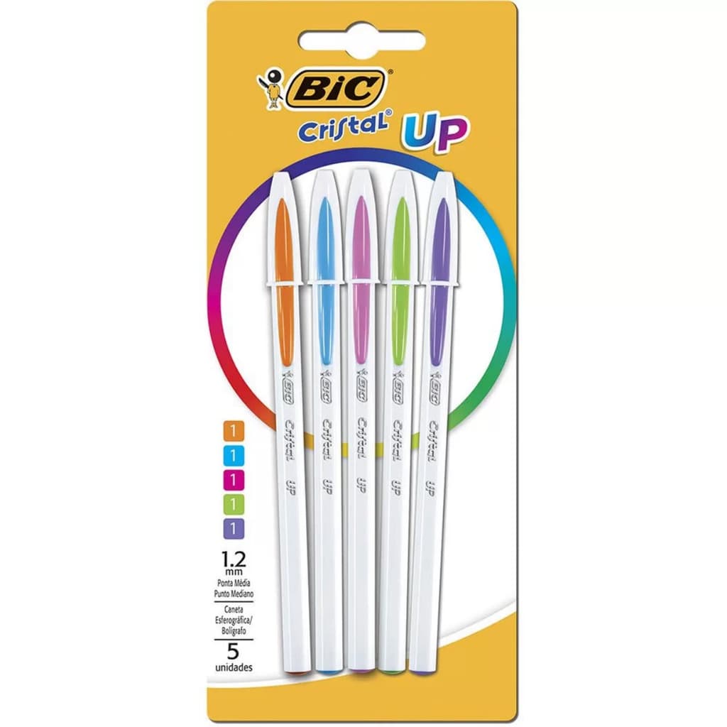 Caneta Bic cristal UP esferográfica ponta média 1.2mm com 5 cores