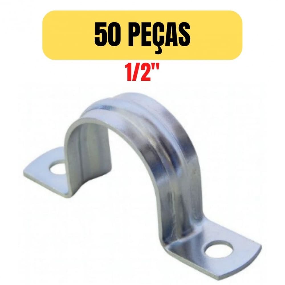 Kit 50 Abraçadeiras Tipo U Simples Leve 1/2" para Eletroduto Tubo e Conduíte
