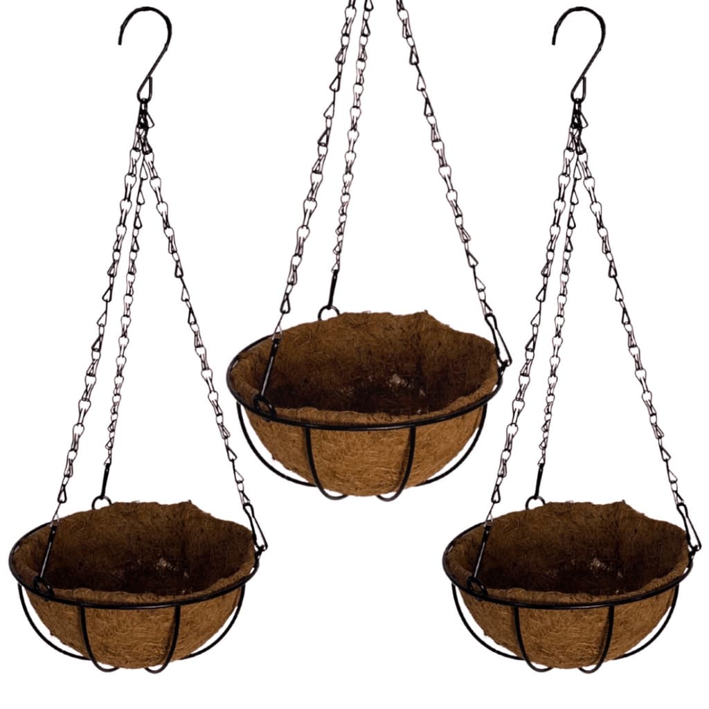 3 Vasos de Fibra de Coco 30cm Plantas Suspenso com Corrente