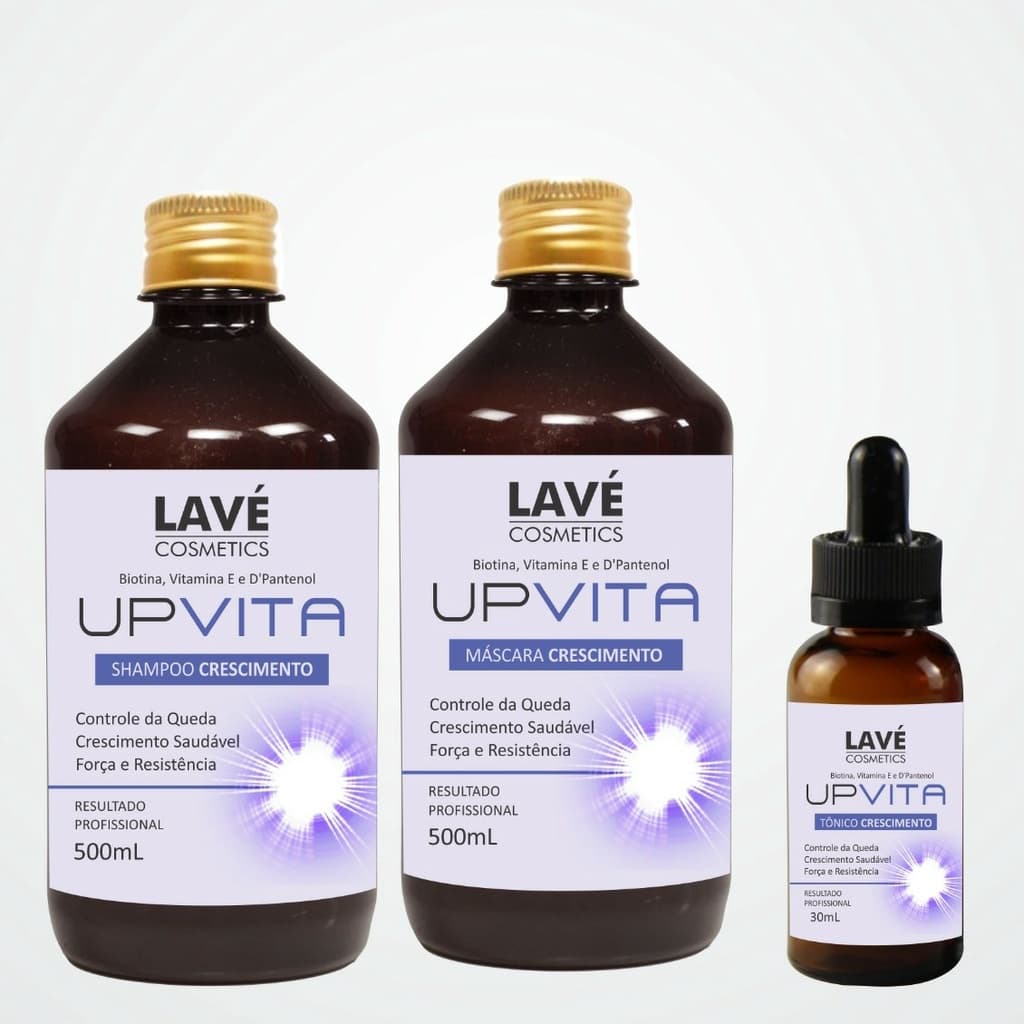 KIt de Crescimento Up Vita 500 ml da Lavé Cosmetics - 3 Produtos Shampoo Máscara e Tonico de Crescimento