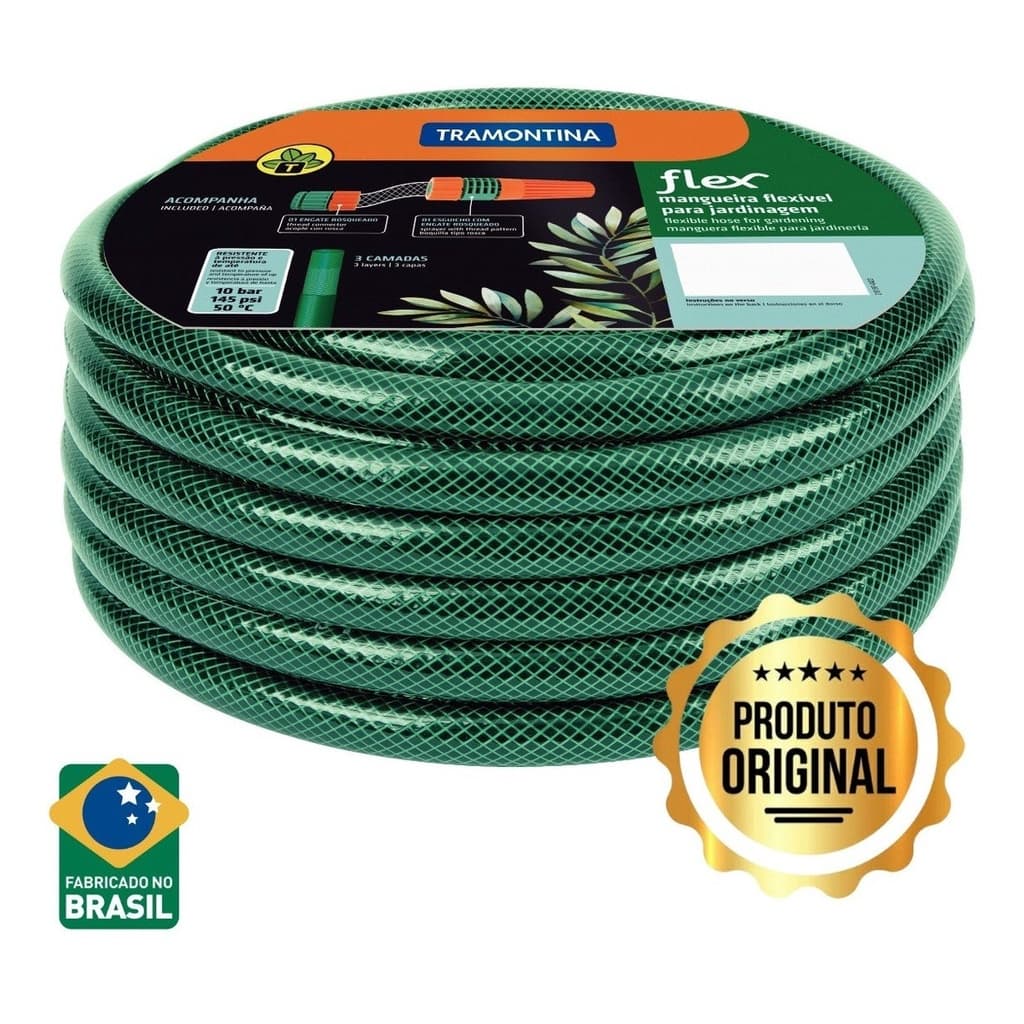 Mangueira Verde 1/2 P/ Jardim Flexivel 30m + Esguicho Tramontina Completo Engate Rapido