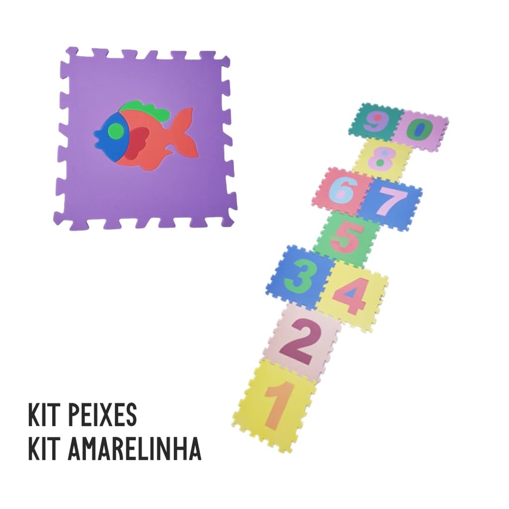 KIT TAPETE EVA AMARELINHA + PEIXES 19 PÇS 30X30 CM