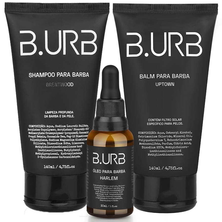 Kit Shampoo Brentwood + Balm Uptown + Óleo Harlem Amadeirado Barba Urbana B.URB