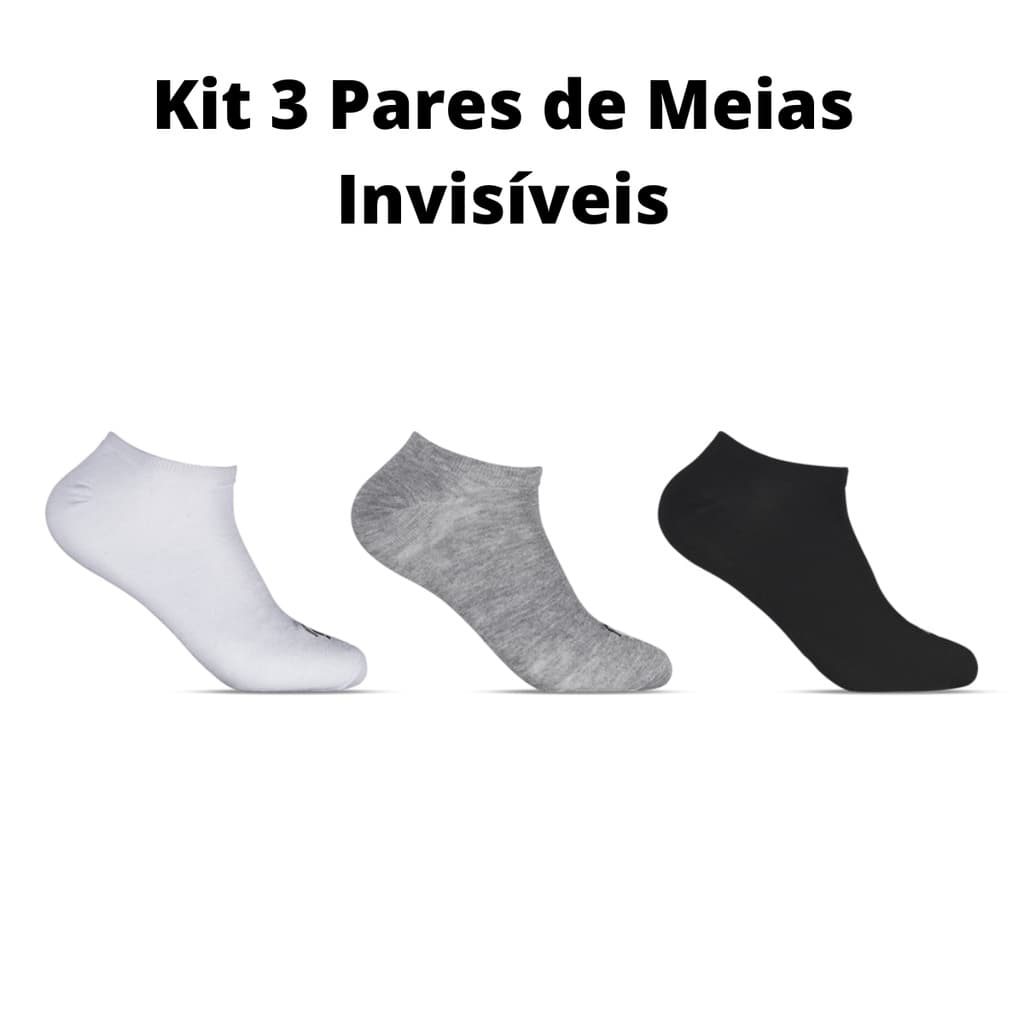 Kit 3 Pares Meia Soquete Unissex Masculino Feminino Invisível 39/43