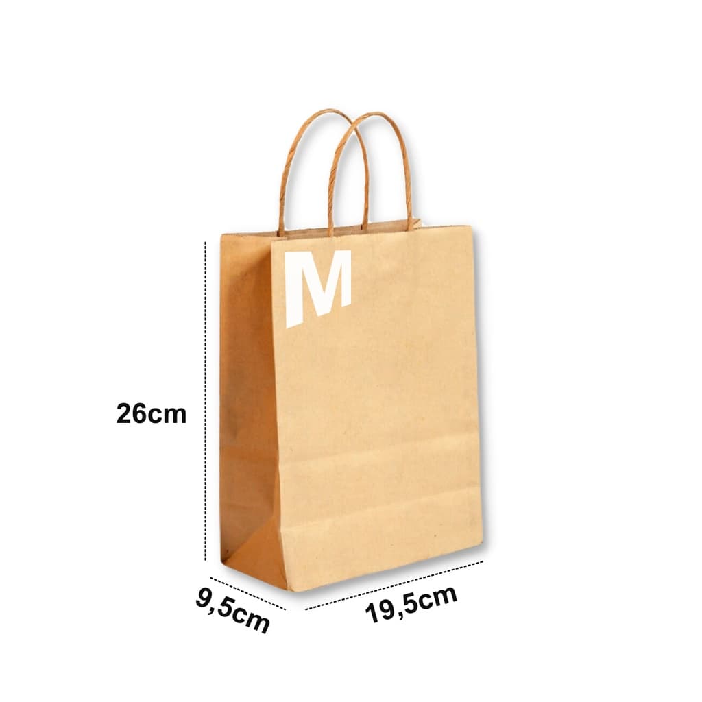 Sacola Kraft Cromus M pacote com 50 unidades medida 26x19,5x9,5cm