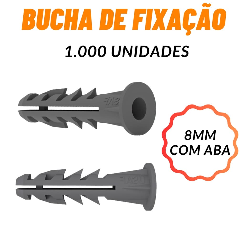 Pacote 1000 Buchas 8mm p/ Concreto COM Aba