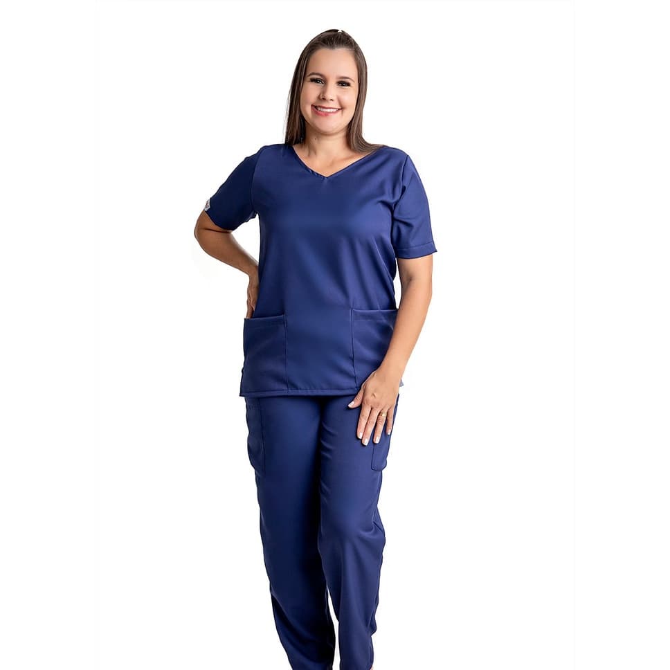 Conjunto Hospitalar Scrub Gabardine Feminino Pijama Cirúrgico Gola V Roupa Profissional Acinturado