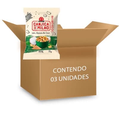 Pipoca de Canjica de Milho com Açúcar de Coco Okoshi contendo 3 pacaotes 50g cada