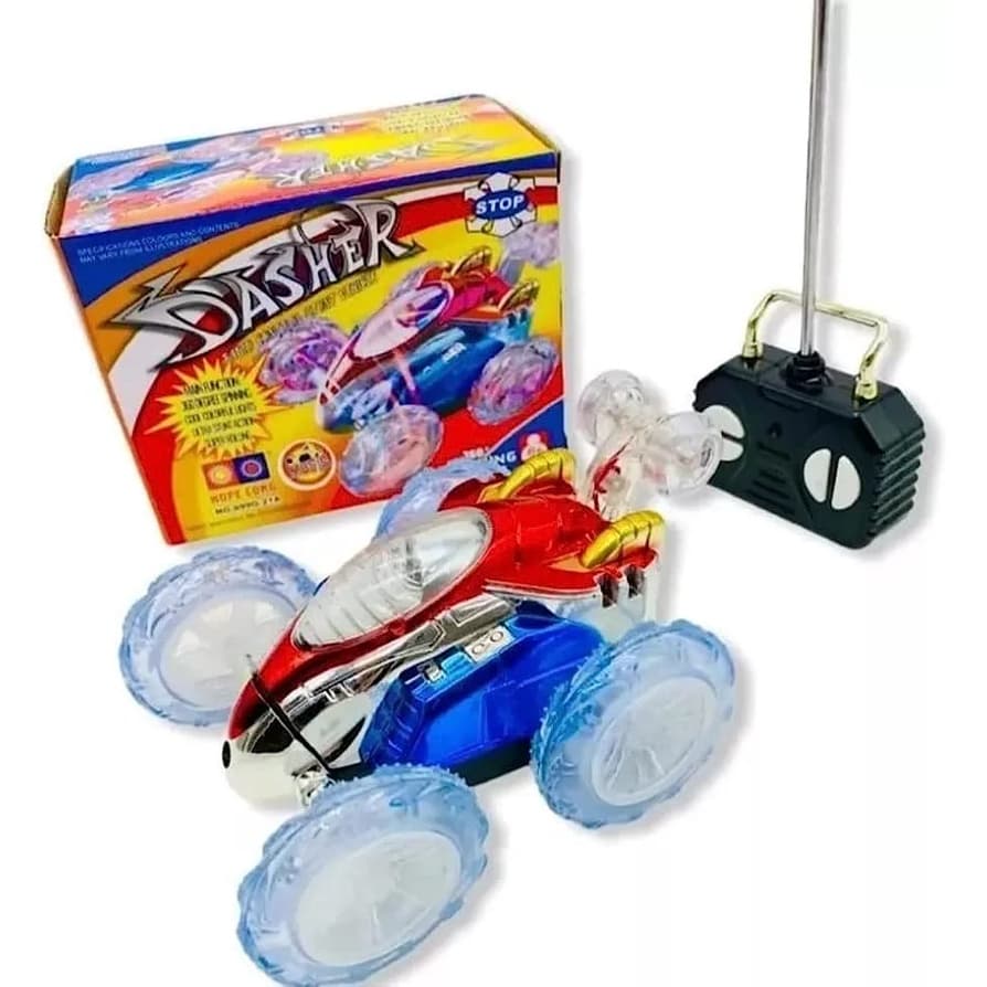 Brinquedo carro de controle remoto com luzes e gira 360°