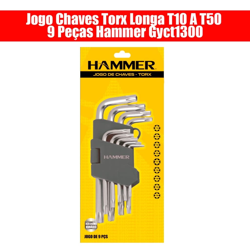 Jogo Chaves Torx Longa T10 A T50 9 Peças Hammer Gyct1300