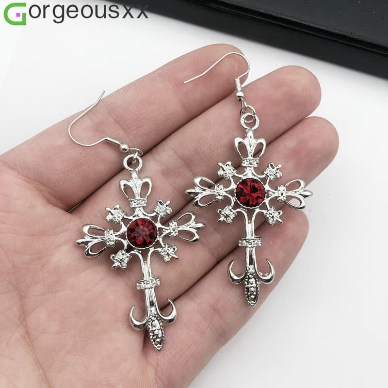 Nova Moda Gótico Cruz Gótica Pingente Brinco De Gancho Para Mulher Brincos De Cristal Punk Jóias Presentes