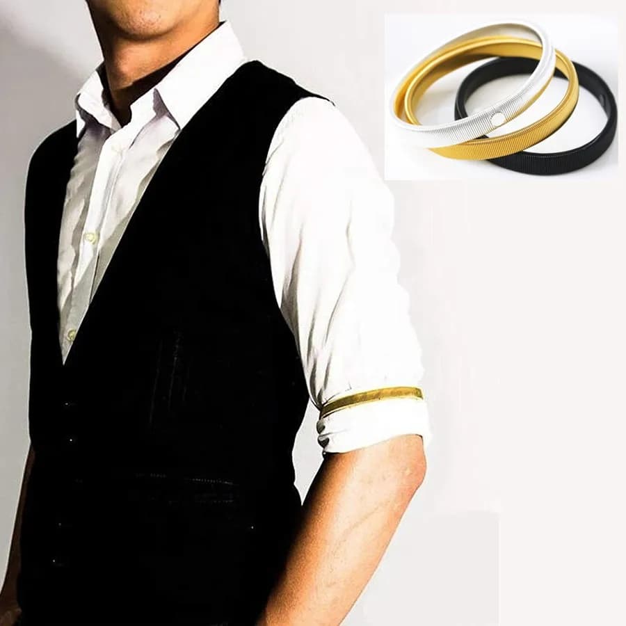 Braceletes Com Braçadeira Metálica Antiderrapante Porta-Camisas Multifuncionais Elásticos Para Mulheres Homens Acessórios Elástica