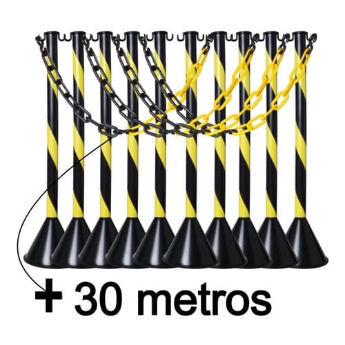 Kit 10 Pedestais Organizador De Fila 95cm + 30m Corrente Elo PQ