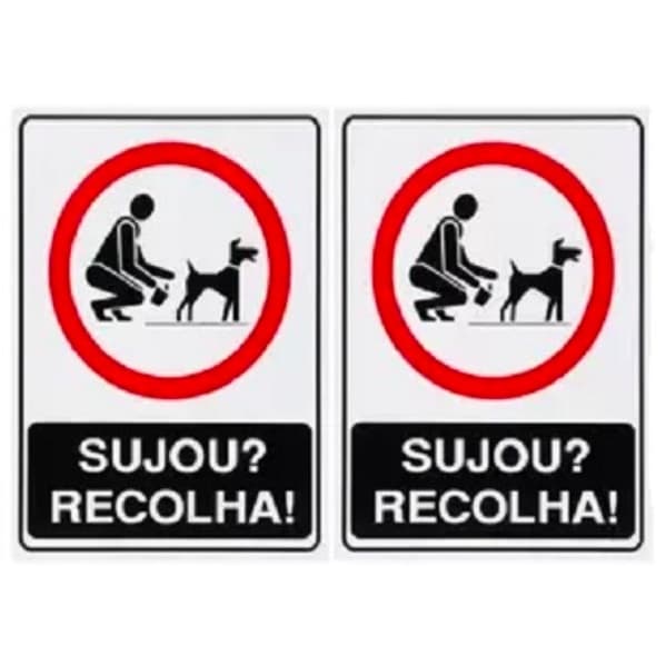 Kit 2 Placas de Sinalização Alerta SUJOU RECOLHA 20 X 15cm para Fezes de Pet - Calçada de Condomínio