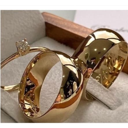 Par Alianças casamento e noivado compromisso 8mm MOEDA ANTIGA ORIGINAL GANHA SOLITARIO E CAIXINHA