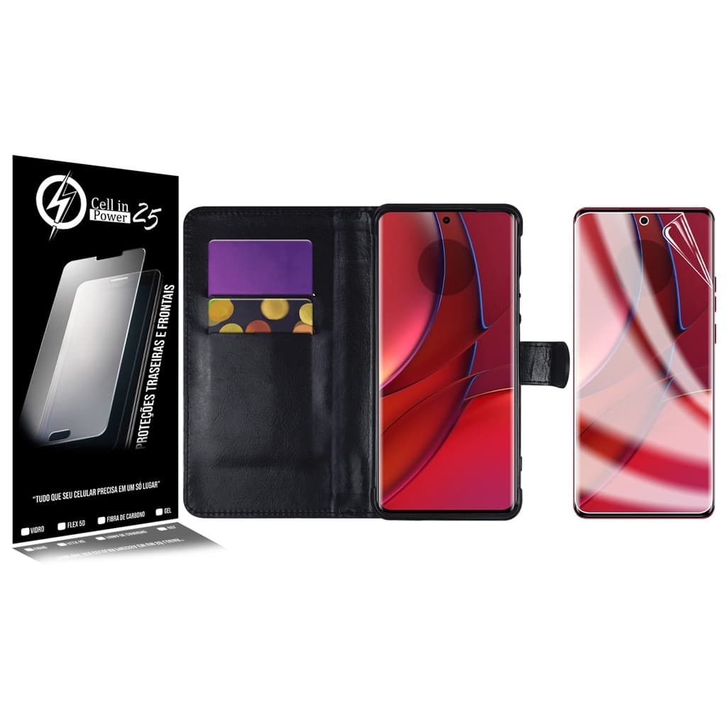 Capa Capinha Carteira + Película De Hydrogel HD Compativel Moto Edge 40 5G Xt2303 6.55 - Cell In Power25