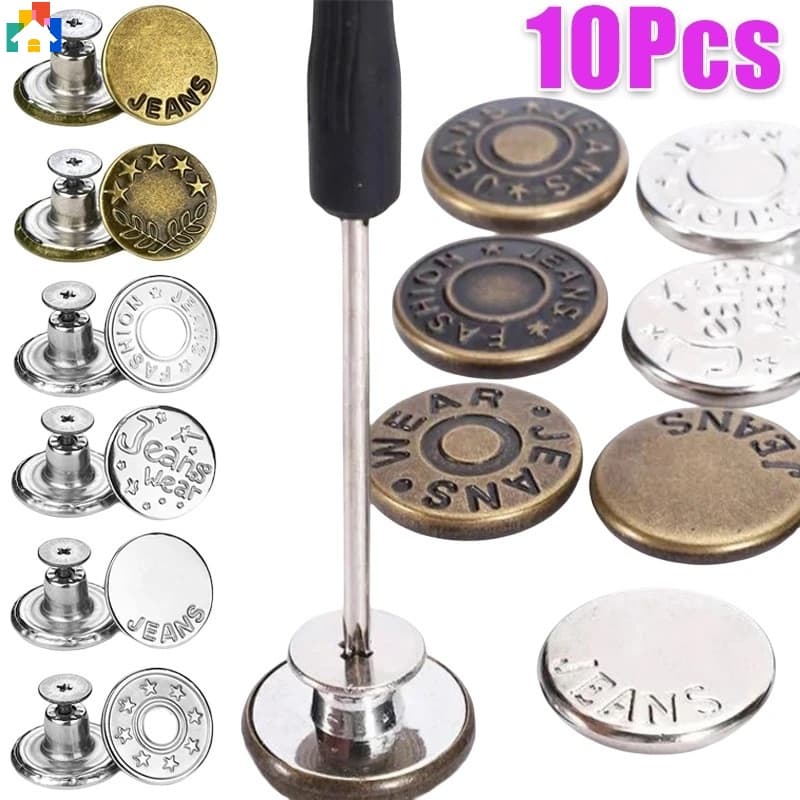10pcs Botão De Cintura De Jeans Destacável Ajustável Multi-Estilo Calças Sem Costura Fivelas De Metal Com Chave De Fenda Acessórios De Bricolagem