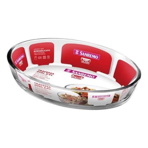 Assadeira De Vidro Travessa Borossilicato Oval 2,4l Sanremo