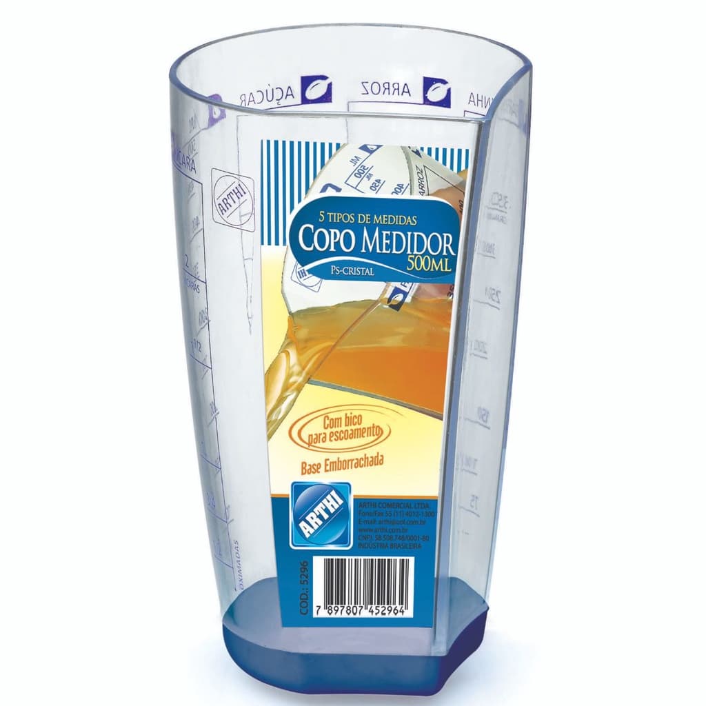Copo Medidor Graduado Acrílico Base Emborrachada 500ml Arthi