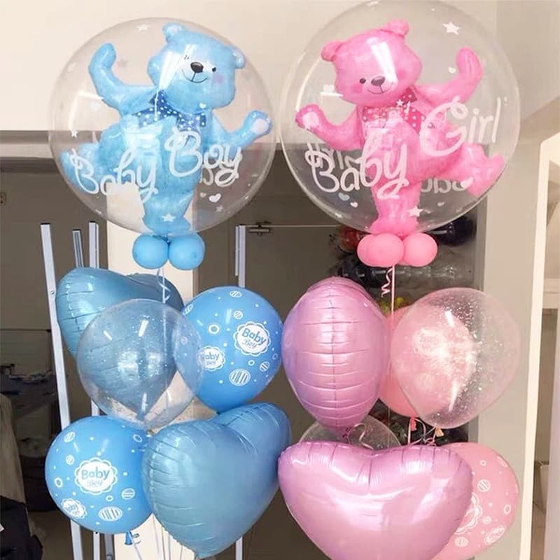 4D Baby Shower Boy Girl Bubble Ball Kids 1a Festa De Aniversário Blue Pink Helium Balloon Gênero Revelar Decoração