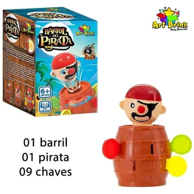 Brinquedo Bebe Jogo Barril do Pula Pirata  Mini Infantil 10x4,5 Para Toda Familia Brincar Junto