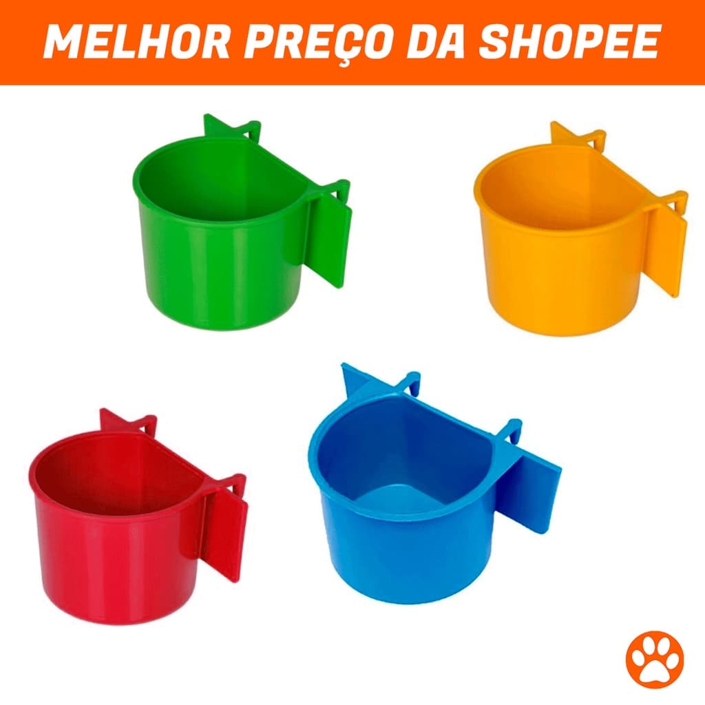 Kit Com 2 Comedouros Com Aba e Gancho Para Aves e Calopsitas