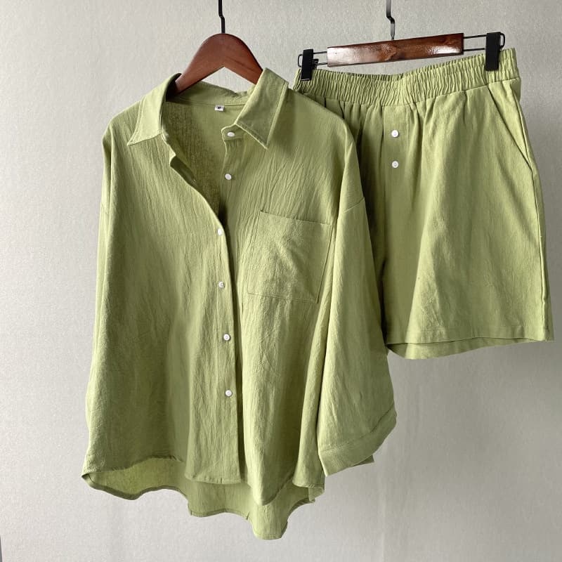 Crossover Amazon Ladies 2 peças retro plus size 2022 Camisa de algodão Shorts soltos de cintura alta