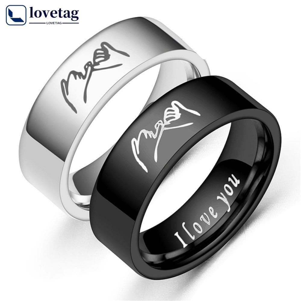 LOVETAG 6mm Moda Anel De Aço Inoxidável Eu Te Amo Casal Prata Preto De Jóias Do Dia Dos Namorados I8T1